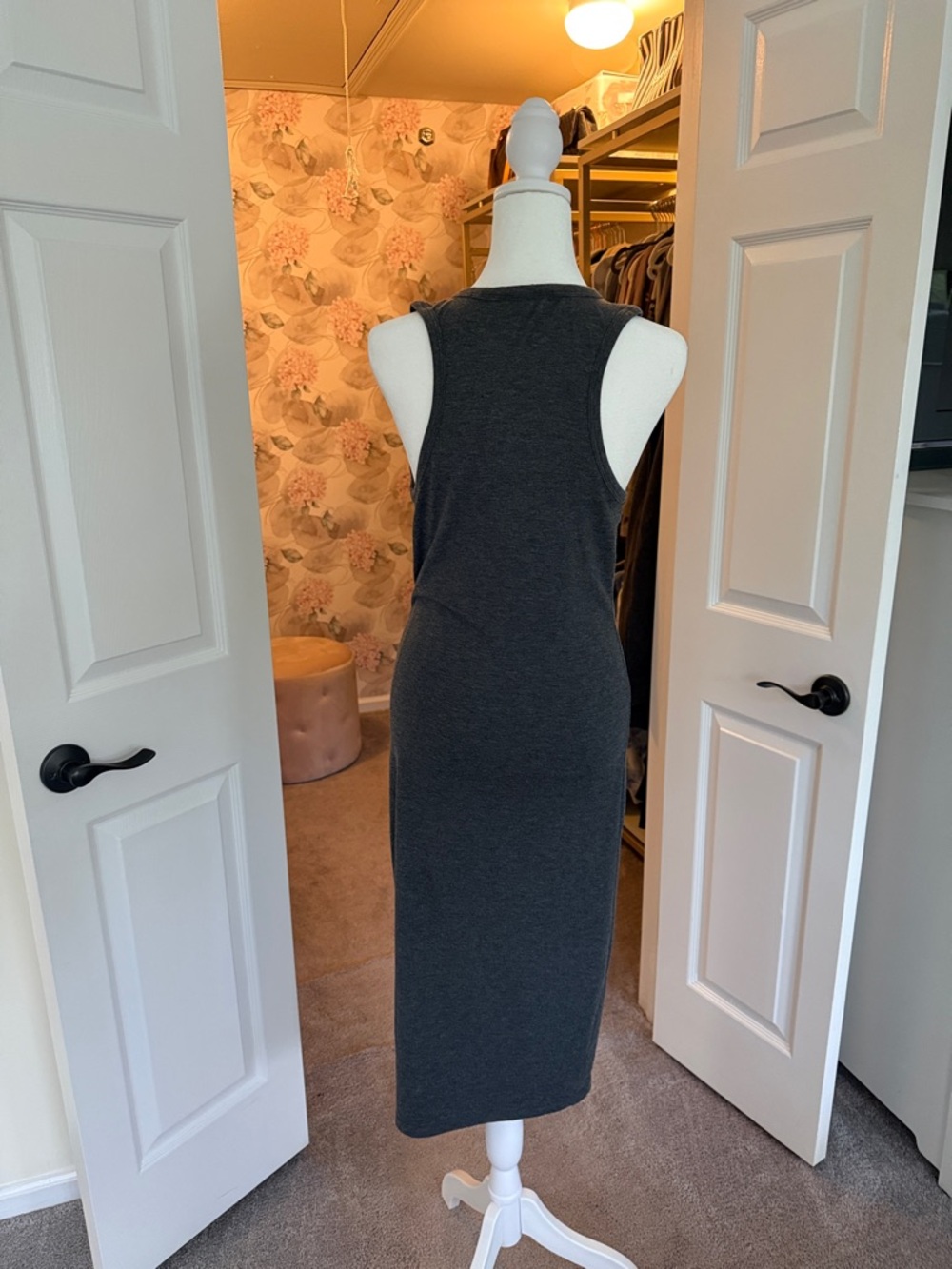 Express Charcoal Gray Maxi Dress with Black Beaded Yoke - Picture 4 of 7